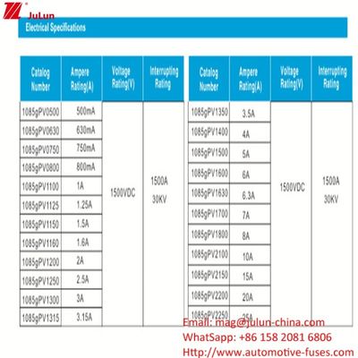10*85mm 10A 1500V Φωτοηλεκτρική ασφάλεια υψηλής τάσης για ηλεκτρικό εξοπλισμό