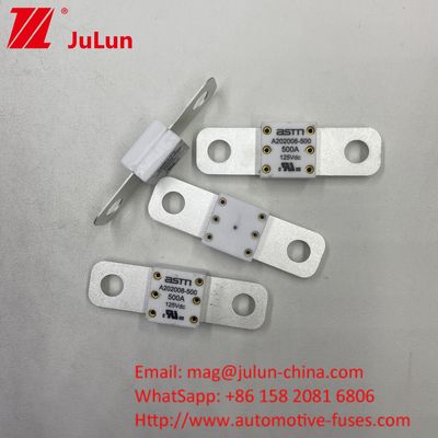 Σύντομη προστασία κυκλώματος 500A 125VDC Battey Fuse Μικρό μέγεθος Υψηλό ρεύμα Απόσταση ονομαστικού ρεύματος μεταξύ 2 οπών 50,8mm