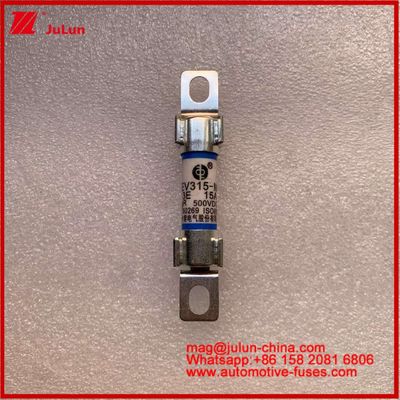 Ηλεκτρική ενέργεια 10*38mm σωληνωτή ασφάλεια EV315-M 3E 15A 500VDC για ηλεκτρικά οχήματα Η εγκατάσταση μπουλτού πληροί τα πρότυπα JASO D622