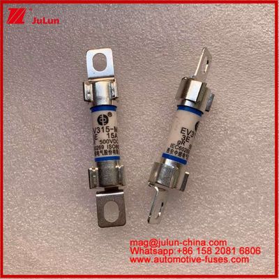 Ηλεκτρική ενέργεια 10*38mm σωληνωτή ασφάλεια EV315-M 3E 15A 500VDC για ηλεκτρικά οχήματα Η εγκατάσταση μπουλτού πληροί τα πρότυπα JASO D622