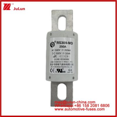 250A 500VAC Ev Fuse RS309-MD-200KA 500VDC 50KA AR Καρεμική συνεχής ροή Δυναμικότητα σωληνώδης αυτοκινητοβιομηχανία