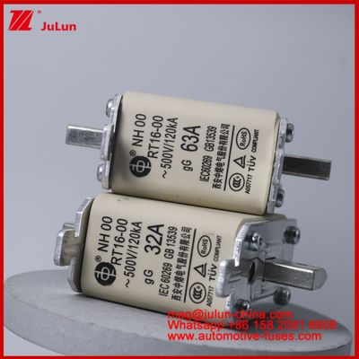 NH00 RT16-00 16A 500V 120KA Κηραμική Anl Fuse Αυτοκινητοβιομηχανία Bolt Stud Mount Για EV / HEV