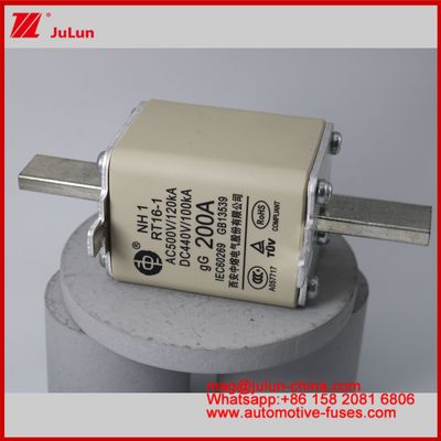 NH1 RT16-1 200A AC500V 120KA DC 440V 100KA Αυτοκινητοβιομηχανία Κεραμικά αυτοσυσσωρευτές Βέλος για EV / HEV οχήματα μικρού μεγέθους Μεγάλο ονομαστικό ρεύμα προστασία από βραχυκύκλωμα