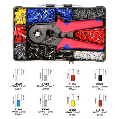 Εύκολο Πολυδιάστατο Μίνι Wire Ferrule Tubular Terminal Crimping Plier Kit 1200pcs Οικιακό Ηλεκτρικό Απομονωμένο