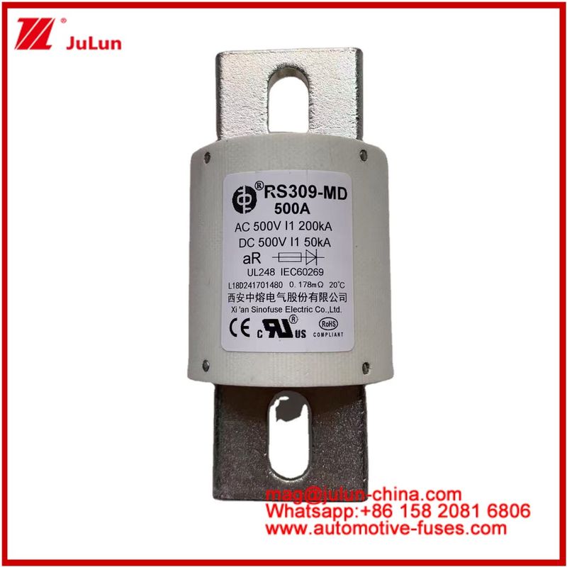 500VDC 200KA 500VAC 50KA AR σωληνώδης κεραμική ταχεία ασφάλεια RS309-MD 500A για ηλεκτρικά οχήματα και συστήματα μπαταριών ισχύος
