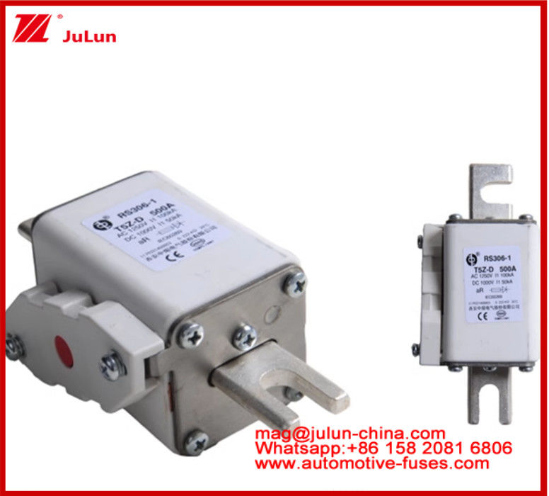 RS306-01-T5Z D 500A AC1250V DC1000V 50KA Square Caremic Fuse Ηλεκτρικό όχημα Σύστημα έλξης Μετατροπή ισχύος Αποθήκευση ενέργειας Ενσωματωμένο φορτιστή Εξαιρετική απόδοση συνεχούς ροής