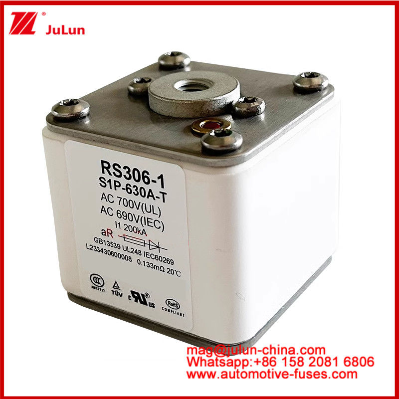 RS306-1 S1P-630A-T AC700 ((UL) Ar AC690V ((IEC) 200KV Square Caremic Fuse EV ή HEV Ηλεκτρικό όχημα έλξης