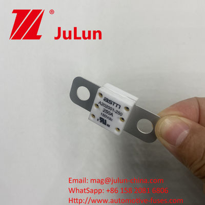 250A 150VDC A202001 ASTM Κεραμικές αυτοκινητοβιομηχανικές ασφάλειες για φορτιστή αυτοκινήτου και κλπ. Κατασκευασμένες από κεραμικό χαλκό ασήμι κουαρτς άμμος χρυσός