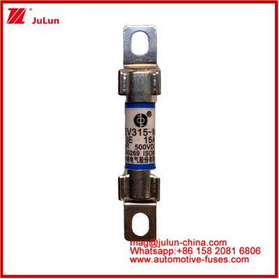 Ηλεκτρική ενέργεια 10*38mm σωληνωτή ασφάλεια EV315-M 3E 15A 500VDC για ηλεκτρικά οχήματα Η εγκατάσταση μπουλτού πληροί τα πρότυπα JASO D622