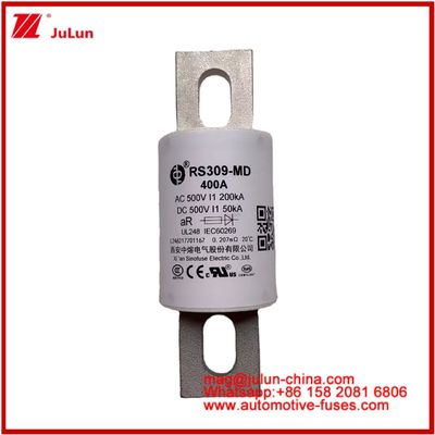 RS309-MD 400A 500VAC 200KA 500VDC 50KA AR Τυβώδεις κεραμικές αυτοκινητοβιομηχανικές ασφάλειες Εγκατάσταση βρόγχος Προστασία ημιαγωγών